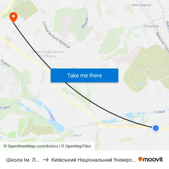 Школа Ім. Лобановського to Київський Національний Університет Будівництва І Архітектури map