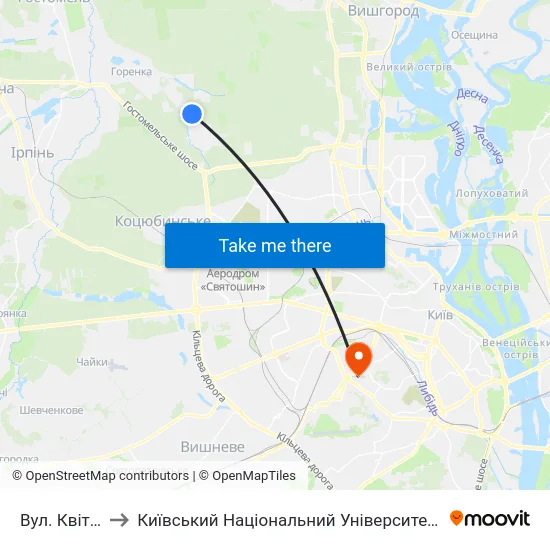 Вул. Квітки Цісик to Київський Національний Університет Будівництва І Архітектури map