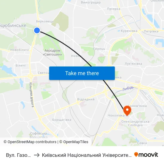 Вул. Газопровідна to Київський Національний Університет Будівництва І Архітектури map