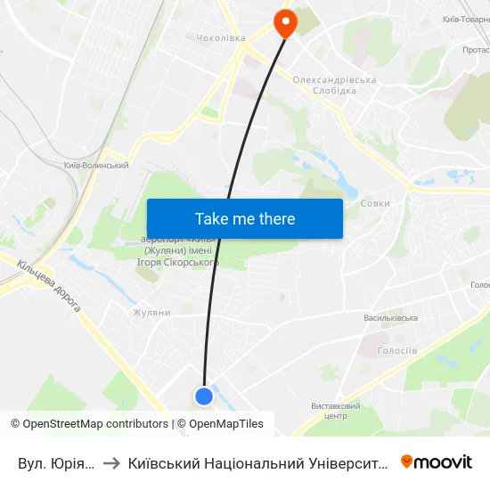 Вул. Юрія Смолича to Київський Національний Університет Будівництва І Архітектури map