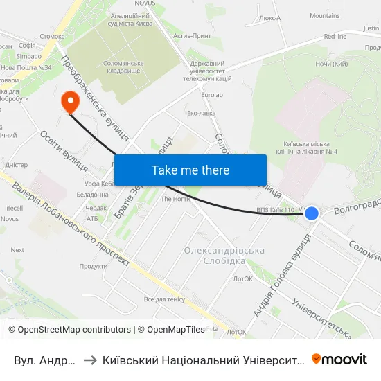 Вул. Андрія Головка to Київський Національний Університет Будівництва І Архітектури map