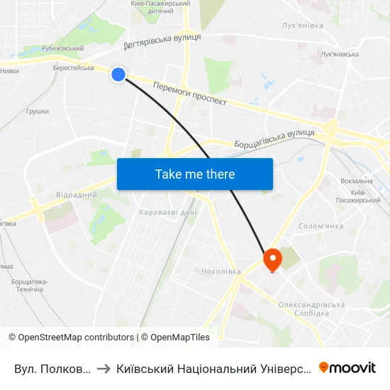 Вул. Полковника Шутова to Київський Національний Університет Будівництва І Архітектури map