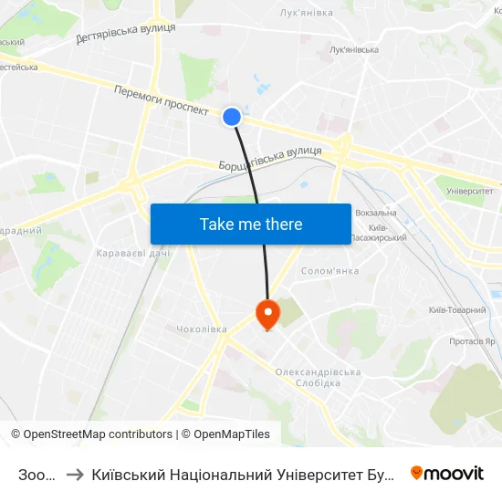 Зоопарк to Київський Національний Університет Будівництва І Архітектури map