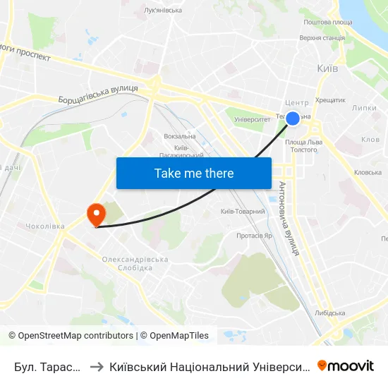 Бул. Тараса Шевченка to Київський Національний Університет Будівництва І Архітектури map