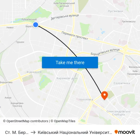 Ст. М. Берестейська to Київський Національний Університет Будівництва І Архітектури map