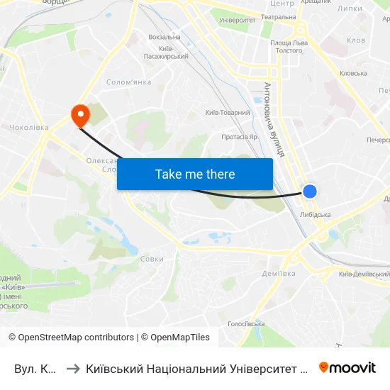 Вул. Ковпака to Київський Національний Університет Будівництва І Архітектури map