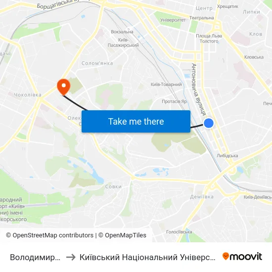 Володимирський Ринок to Київський Національний Університет Будівництва І Архітектури map