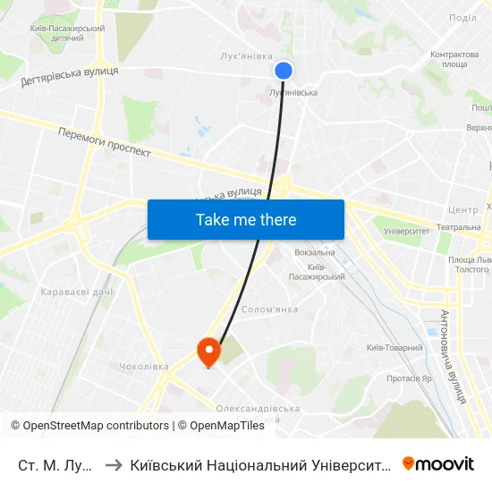 Ст. М. Лук'Янівська to Київський Національний Університет Будівництва І Архітектури map
