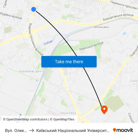 Вул. Олекси Тихого to Київський Національний Університет Будівництва І Архітектури map