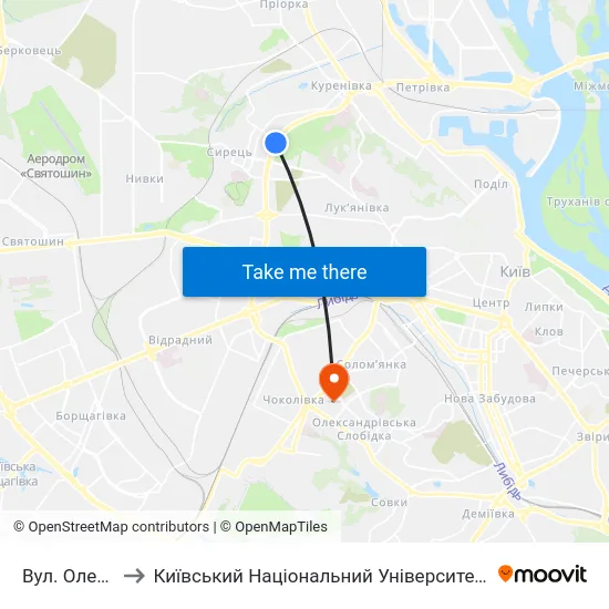 Вул. Олени Теліги to Київський Національний Університет Будівництва І Архітектури map