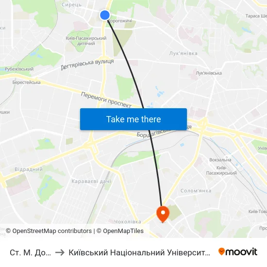 Ст. М. Дорогожичі to Київський Національний Університет Будівництва І Архітектури map