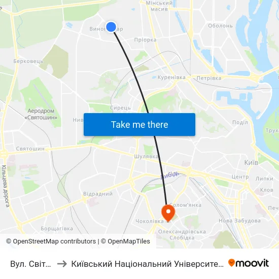 Вул. Світлицького to Київський Національний Університет Будівництва І Архітектури map