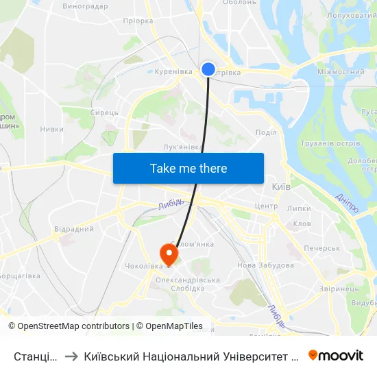 Станція Зеніт to Київський Національний Університет Будівництва І Архітектури map