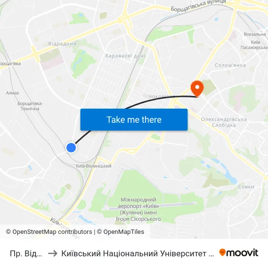 Пр. Відрадний to Київський Національний Університет Будівництва І Архітектури map