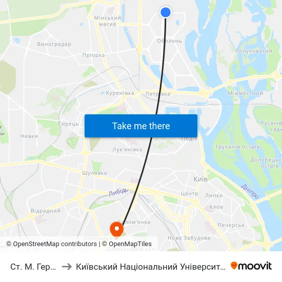 Ст. М. Героїв Дніпра to Київський Національний Університет Будівництва І Архітектури map