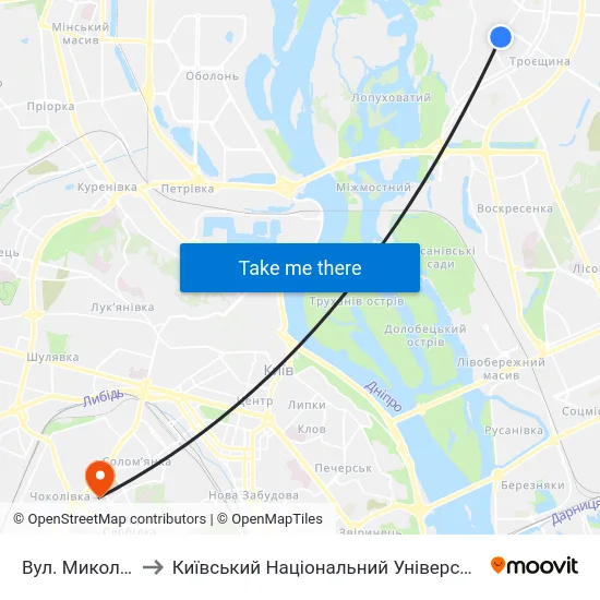 Вул. Миколи Лаврухіна to Київський Національний Університет Будівництва І Архітектури map
