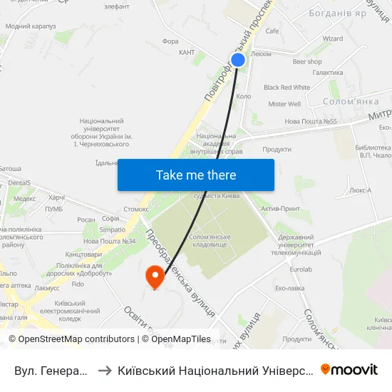 Вул. Генерала Воробйова to Київський Національний Університет Будівництва І Архітектури map