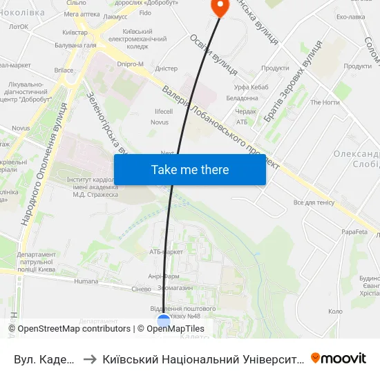 Вул. Кадетський Гай to Київський Національний Університет Будівництва І Архітектури map