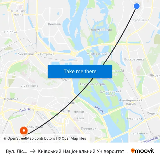 Вул. Лісківська to Київський Національний Університет Будівництва І Архітектури map