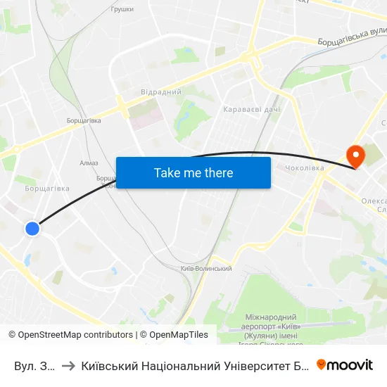 Вул. Зодчих to Київський Національний Університет Будівництва І Архітектури map