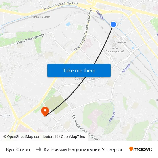 Вул. Старовокзальна to Київський Національний Університет Будівництва І Архітектури map