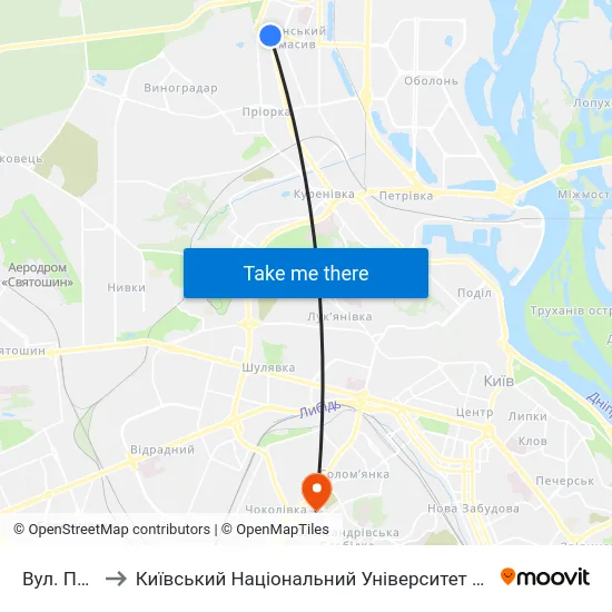 Вул. Полярна to Київський Національний Університет Будівництва І Архітектури map