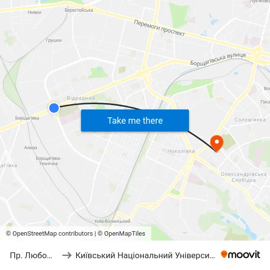 Пр. Любомира Гузара to Київський Національний Університет Будівництва І Архітектури map