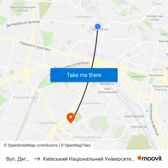 Вул. Дегтярівська to Київський Національний Університет Будівництва І Архітектури map