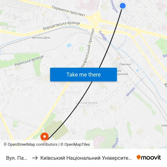 Вул. Павлівська to Київський Національний Університет Будівництва І Архітектури map