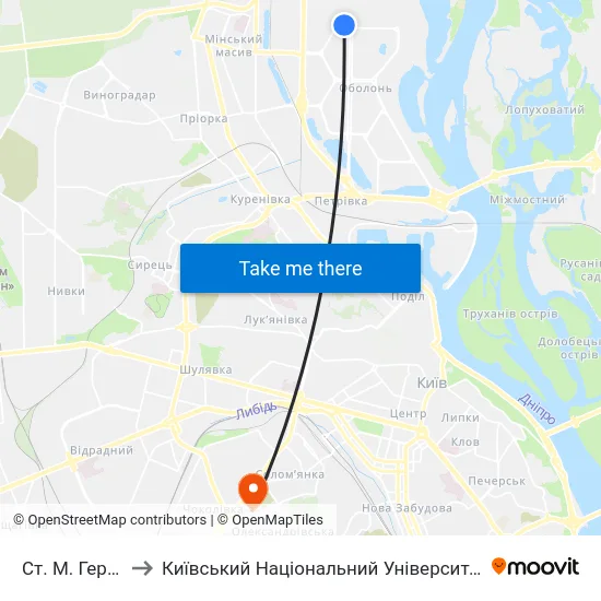 Ст. М. Героїв Дніпра to Київський Національний Університет Будівництва І Архітектури map