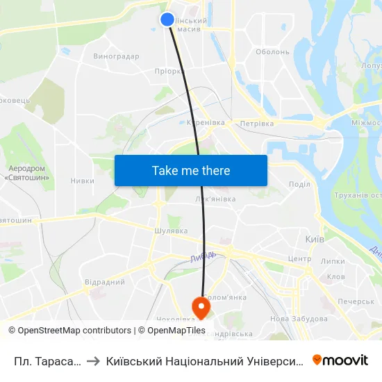 Пл. Тараса Шевченка to Київський Національний Університет Будівництва І Архітектури map
