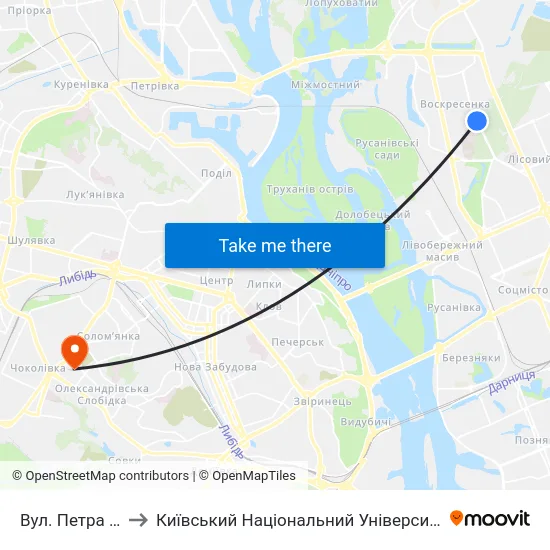 Вул. Петра Запорожця to Київський Національний Університет Будівництва І Архітектури map