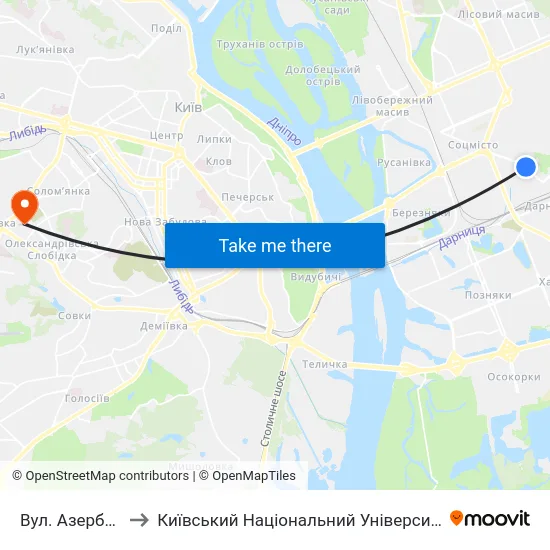 Вул. Азербайджанська to Київський Національний Університет Будівництва І Архітектури map
