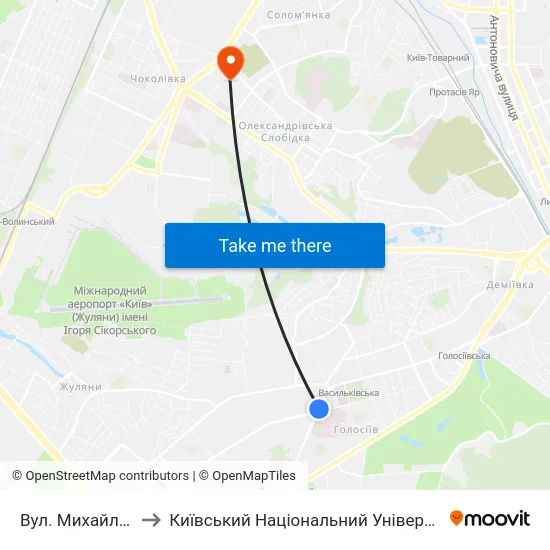 Вул. Михайла Ломоносова to Київський Національний Університет Будівництва І Архітектури map