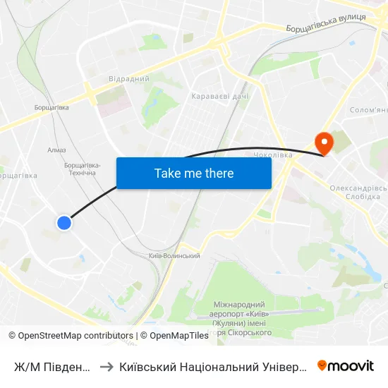 Ж/М Південна Борщагівка to Київський Національний Університет Будівництва І Архітектури map