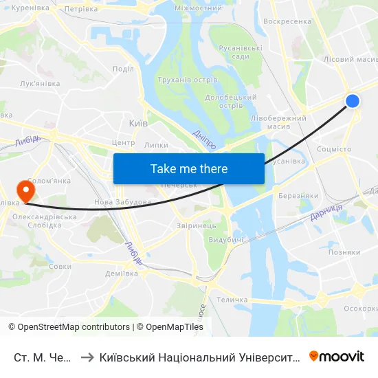 Ст. М. Чернігівська to Київський Національний Університет Будівництва І Архітектури map