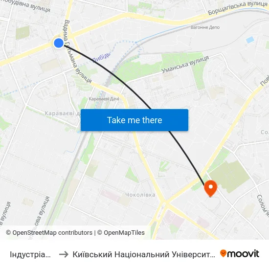 Індустріальний Міст to Київський Національний Університет Будівництва І Архітектури map