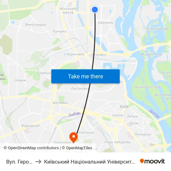 Вул. Героїв Дніпра to Київський Національний Університет Будівництва І Архітектури map