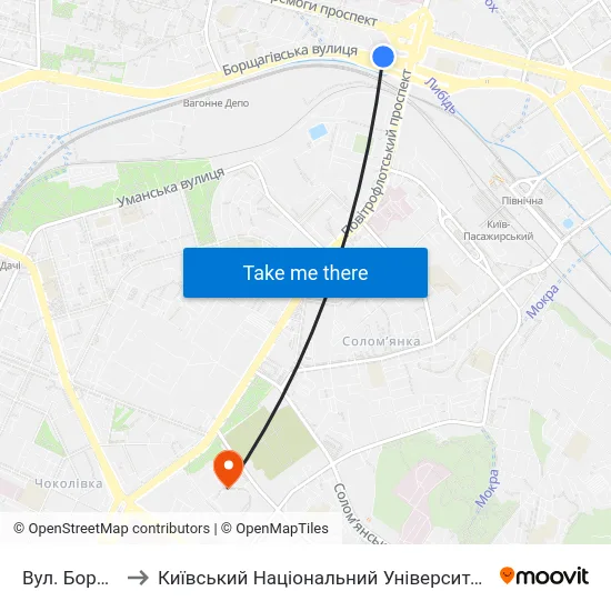Вул. Борщагівська to Київський Національний Університет Будівництва І Архітектури map