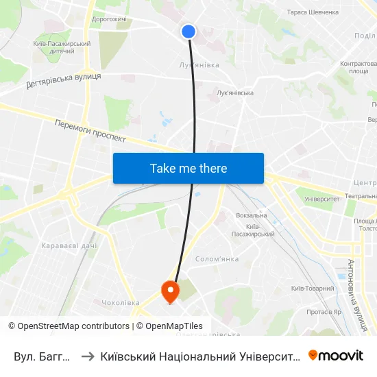 Вул. Багговутівська to Київський Національний Університет Будівництва І Архітектури map