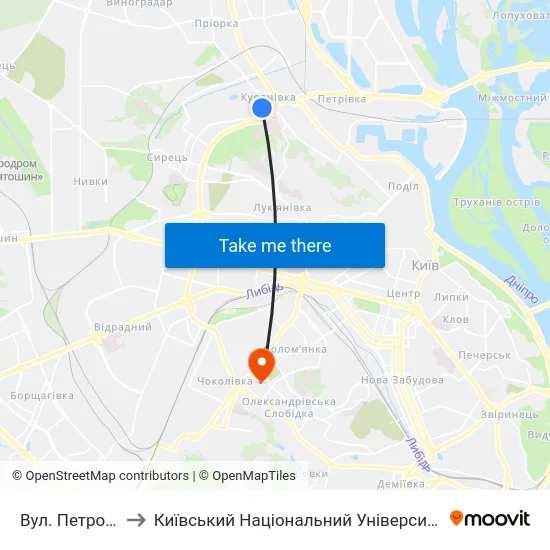 Вул. Петропавлівська to Київський Національний Університет Будівництва І Архітектури map