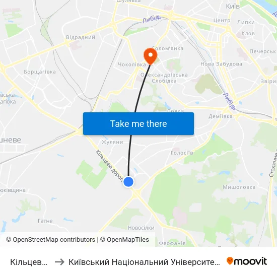 Кільцева Дорога to Київський Національний Університет Будівництва І Архітектури map