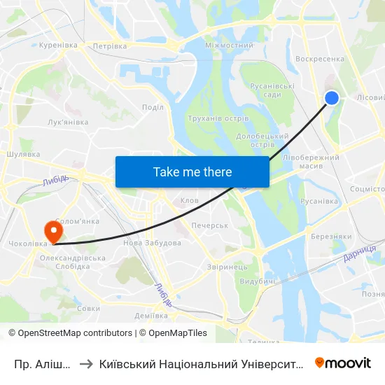 Пр. Алішера Навої to Київський Національний Університет Будівництва І Архітектури map