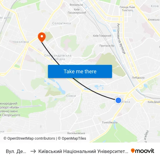 Вул. Деміївська to Київський Національний Університет Будівництва І Архітектури map