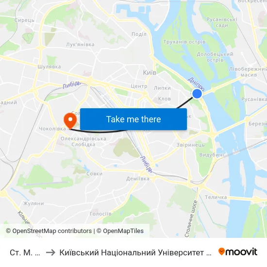 Ст. М. Дніпро to Київський Національний Університет Будівництва І Архітектури map