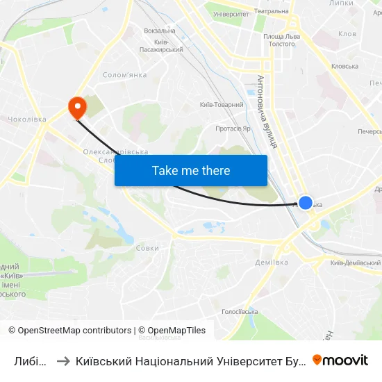 Либідська to Київський Національний Університет Будівництва І Архітектури map