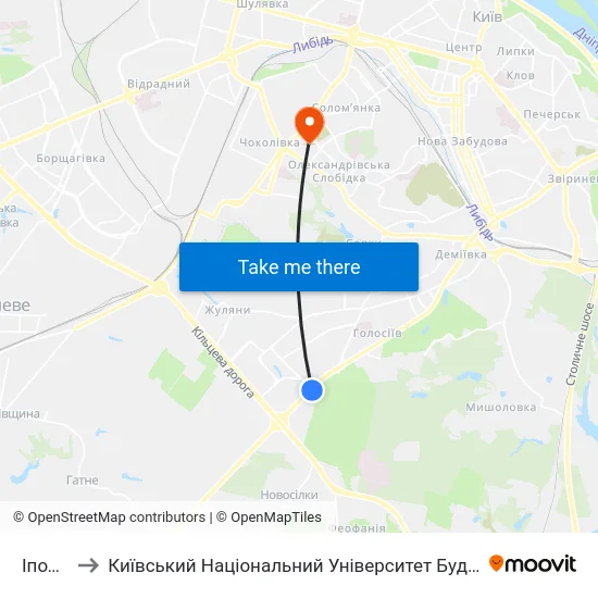 Іподром to Київський Національний Університет Будівництва І Архітектури map