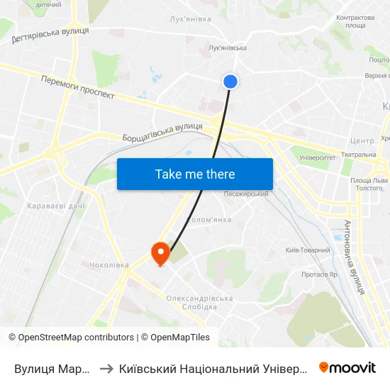 Вулиця Маршала Рибалка to Київський Національний Університет Будівництва І Архітектури map