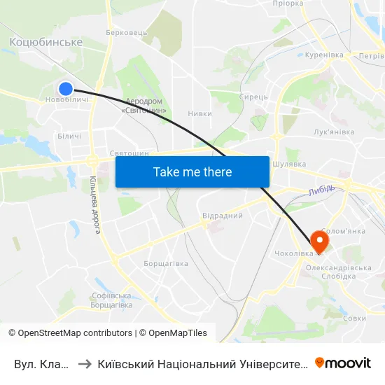 Вул. Клавдіївська to Київський Національний Університет Будівництва І Архітектури map