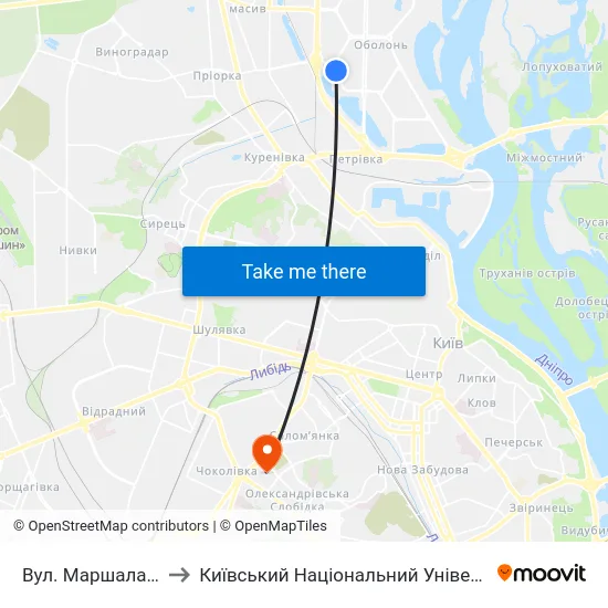 Вул. Маршала Малиновського to Київський Національний Університет Будівництва І Архітектури map